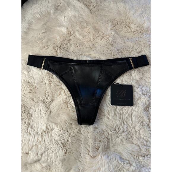 RARE🔥 Honey Birdette CLEO🖤 Black Faux Leather Thong Small - Picture 1 of 3
